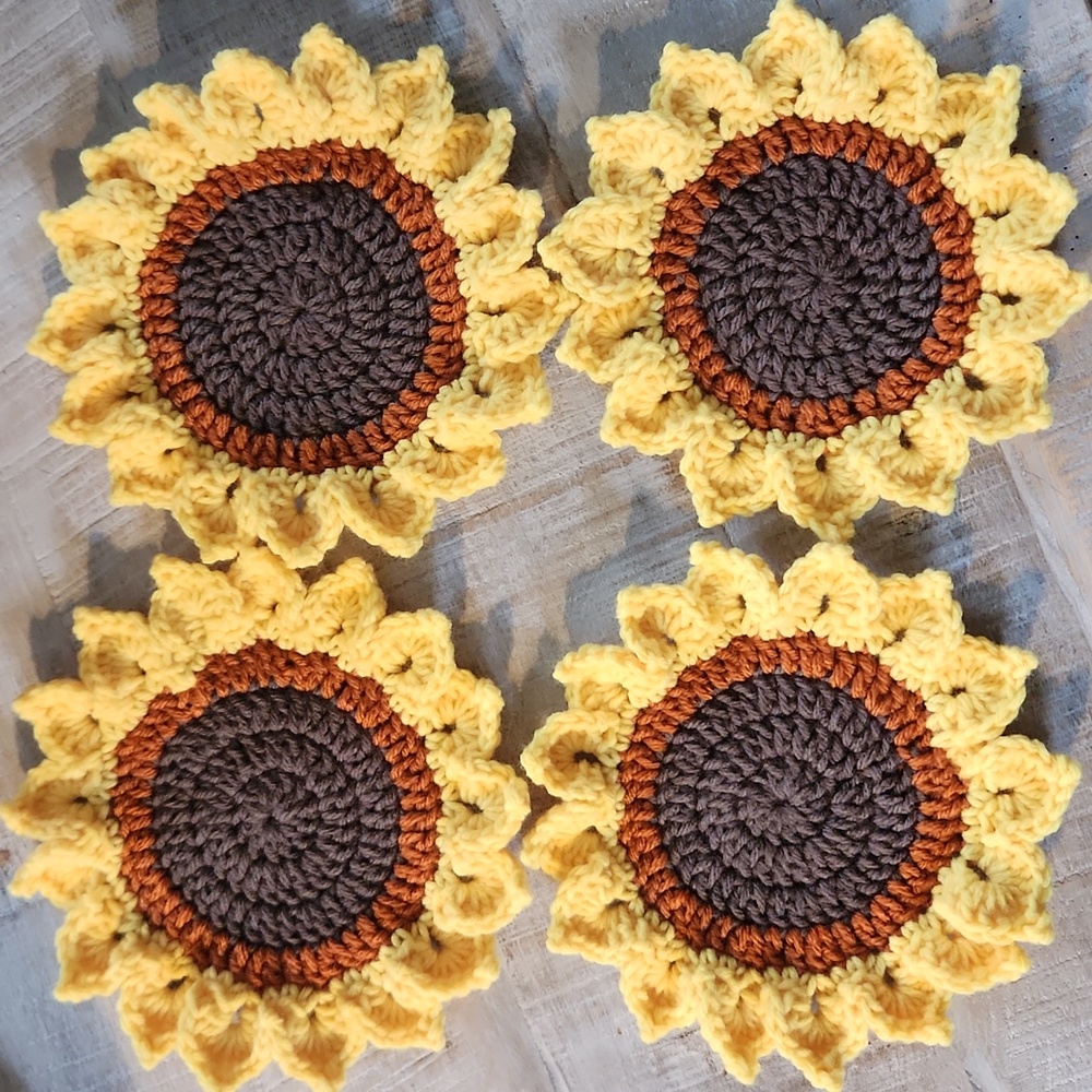 HANDMADE SET OF 4 SUNFLOWER 🌻 6-1/2" ACRYLIC DRINK COASTERS